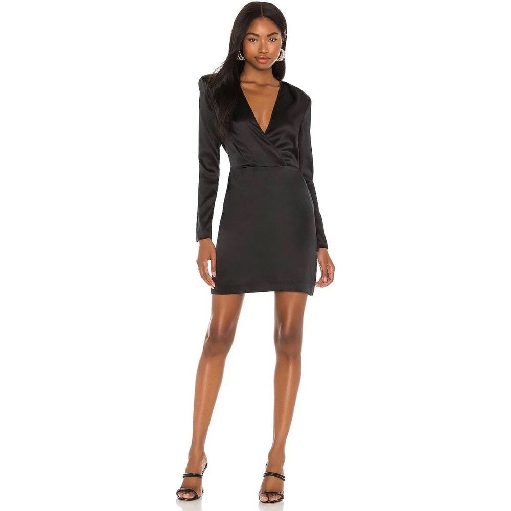L'Agence Black Long Sleeve V-Neck Dress Size S French Designer Date Night
